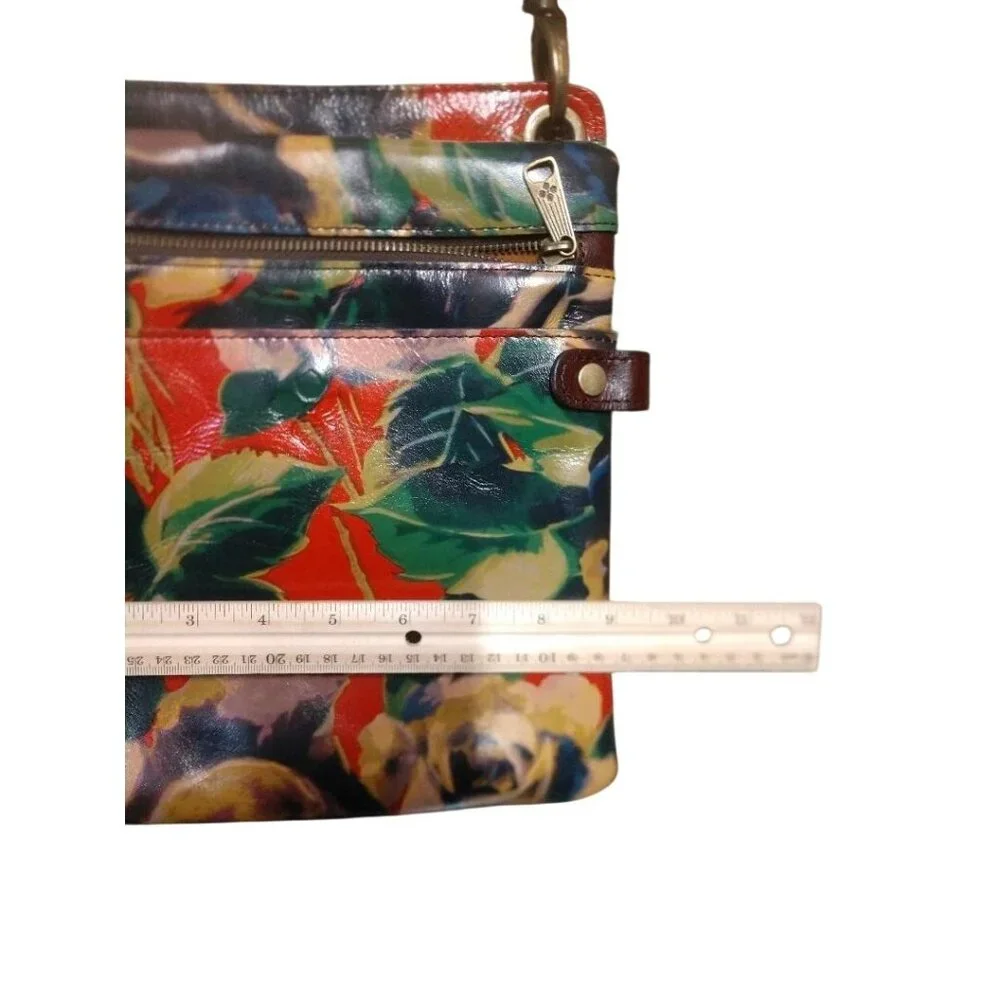 Patricia Nash Leather Floral Crossbody Bag With Adjustable Strap & Zippered Fron